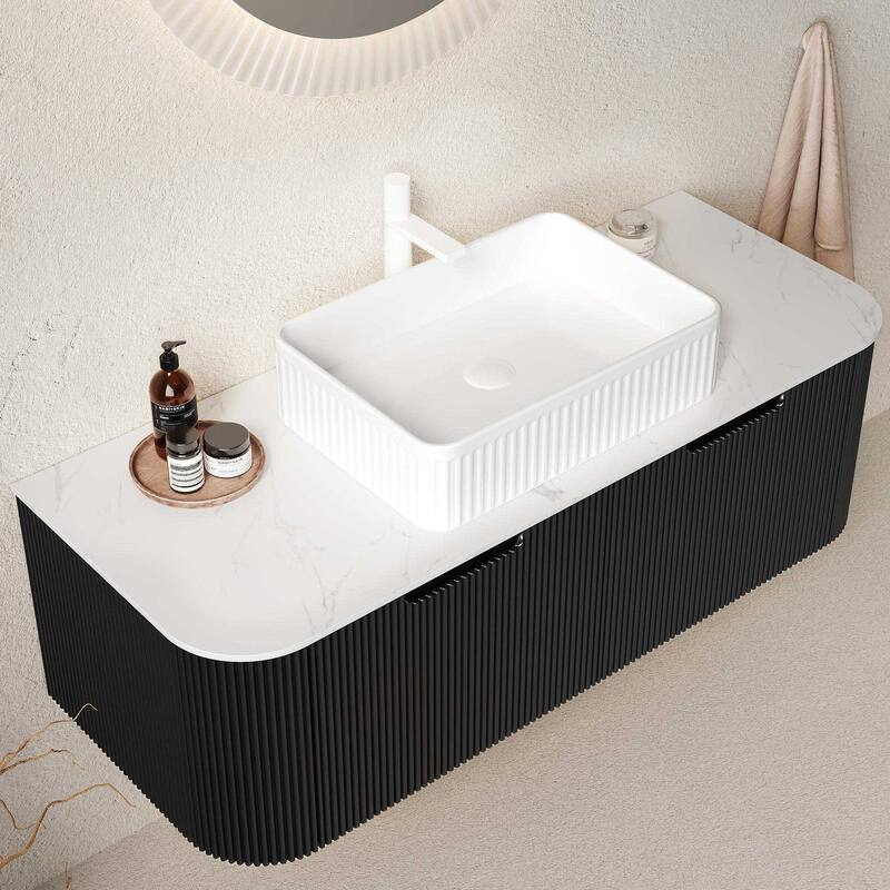 Wall Mounted Striped Bathroom Storage Cabinet with Sink