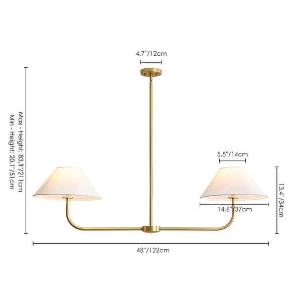 dimension image slide 1 of 2, Rennnsan 2-Light Modern Black/Gold Linear Fabric Cone Large Pendant Light for Kitchen Island