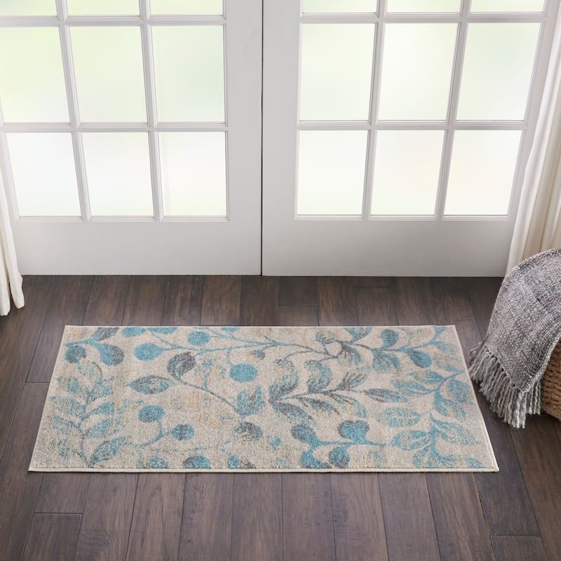Nourison Tranquil Abstract Floral Leaves Botanical Area Rug - 2' x 4' - Aqua - Rectangle