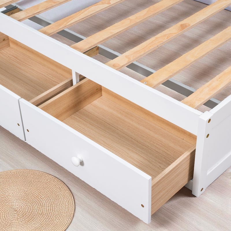 Twin Size Platform Bed with 3 Storage Drawers, Solid Pine Wood Frame and Slat Support
