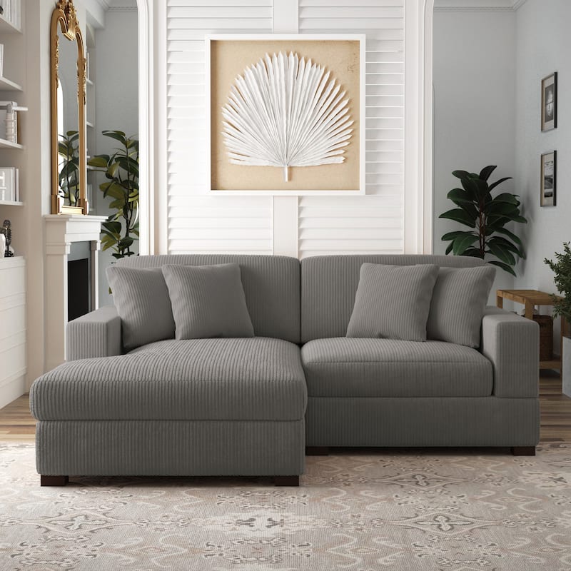 Corduroy Modular Couch Sectional Chaise Lounge Sofa - Light Grey - Left Facing