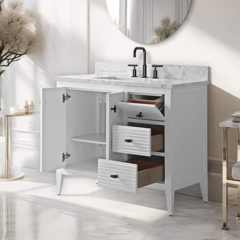 Vanity Art 36" Single Sink Bathroom Vanity Cabinet with Engineered Marble Countertop
