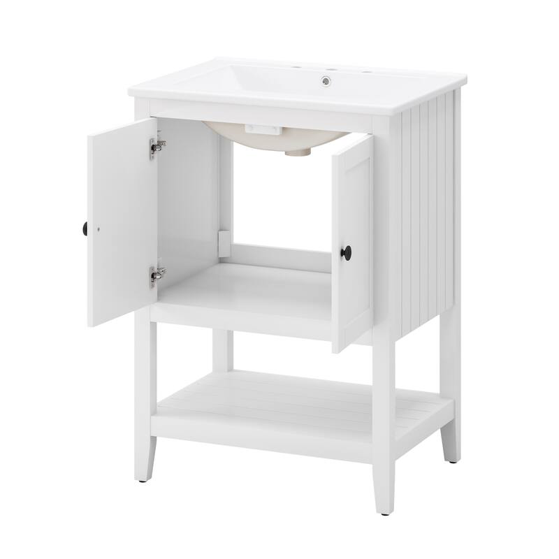 Bathroom Vanity with Sink, Small Bathroom Storage Cabinet with Open Shelf, Bathroom Vanities with Ceramic Basin