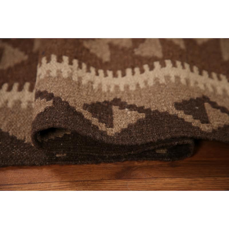 Geometric Kilim Oriental Area Rug Flat-weave Wool Carpet - 3'2" x 4'10"
