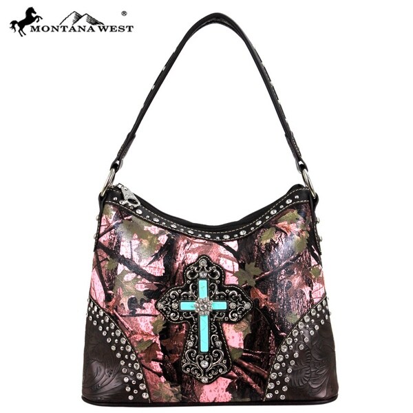 pink camo purse with cross