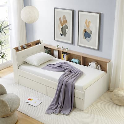 Twin Size Velvet Daybed with Wireless Charging Headboard