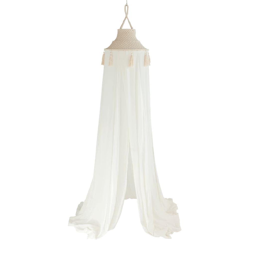 White Cotton Macramé Canopy with Tassels