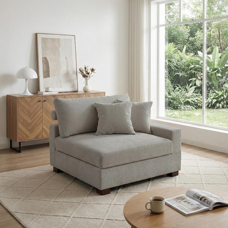41" W Modern Chenille Corner Arm Accent Chair Sectional Module with Pillows