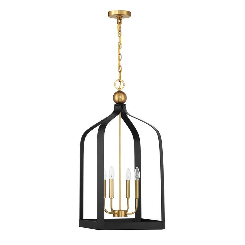 Sheffield 4-Light Pendant - Matte Black with Warm Brass Accents