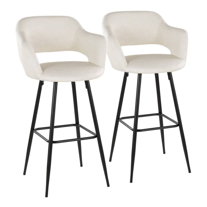 Porch & Den Vallen 30" Fixed-Height Faux Leather Counter Stool with Metal Legs & Square Footrest (Set of 2)