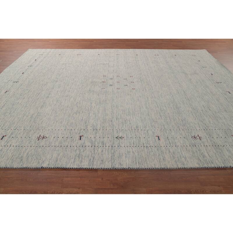 Tribal Gabbeh Area Rug Hand-Knotted Beige / Ivory Wool Carpet - 9'0"x 11'6"
