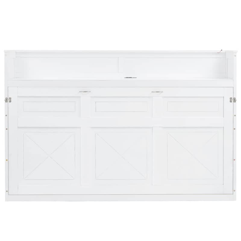 Twin XL Murphy Bed with Desk, LED Light, and USB Charging Station Space - White - Twin XL