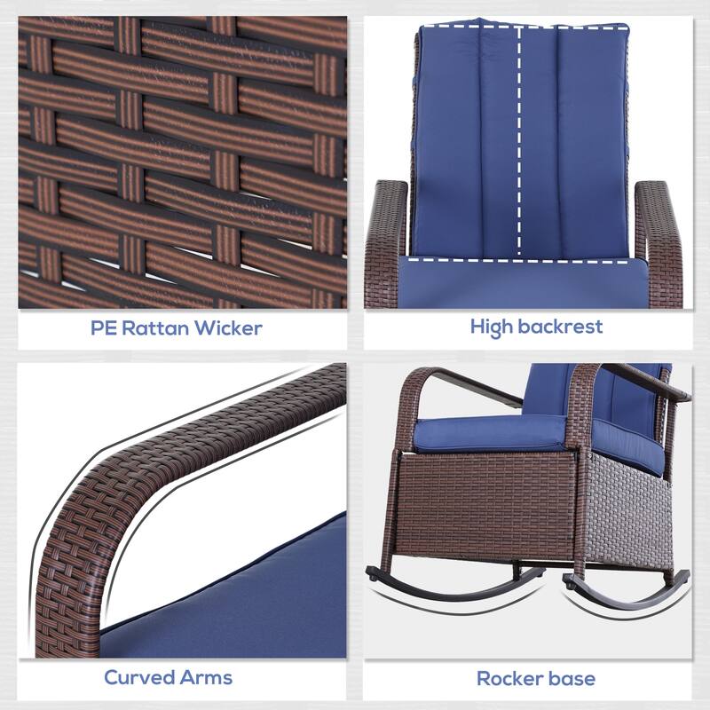 Wicker Outdoor Rocking Chair,Patio Recliner With Adjustment Backrest