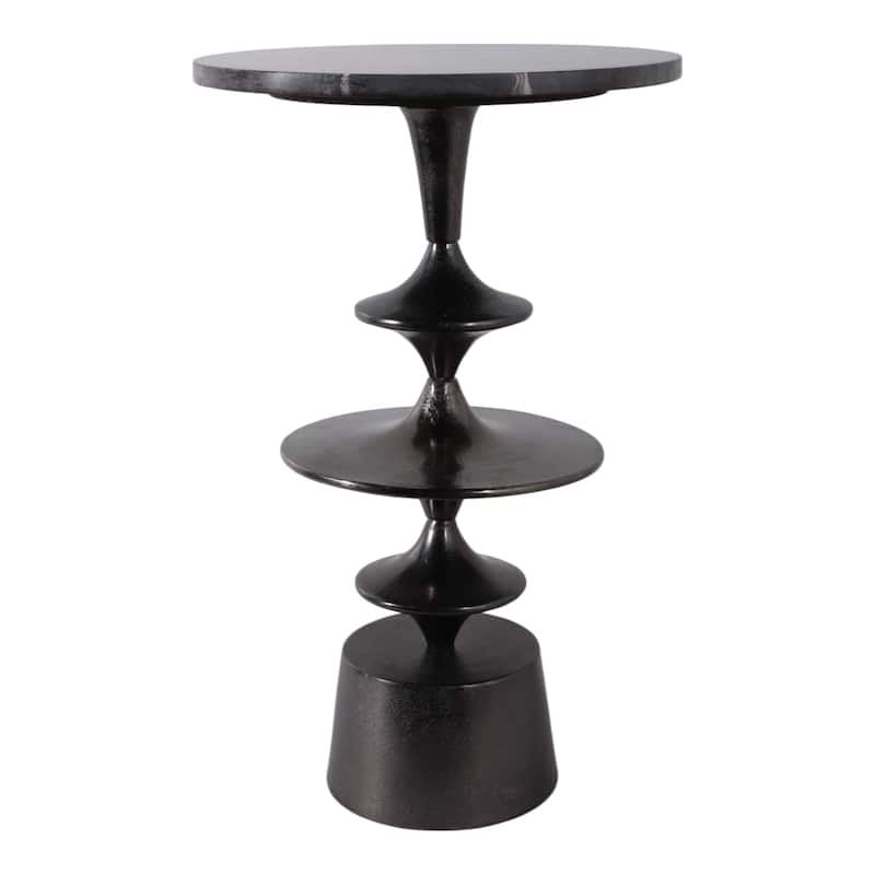 Accent Side Table with Polished Marble Top and Curved Base - 25"