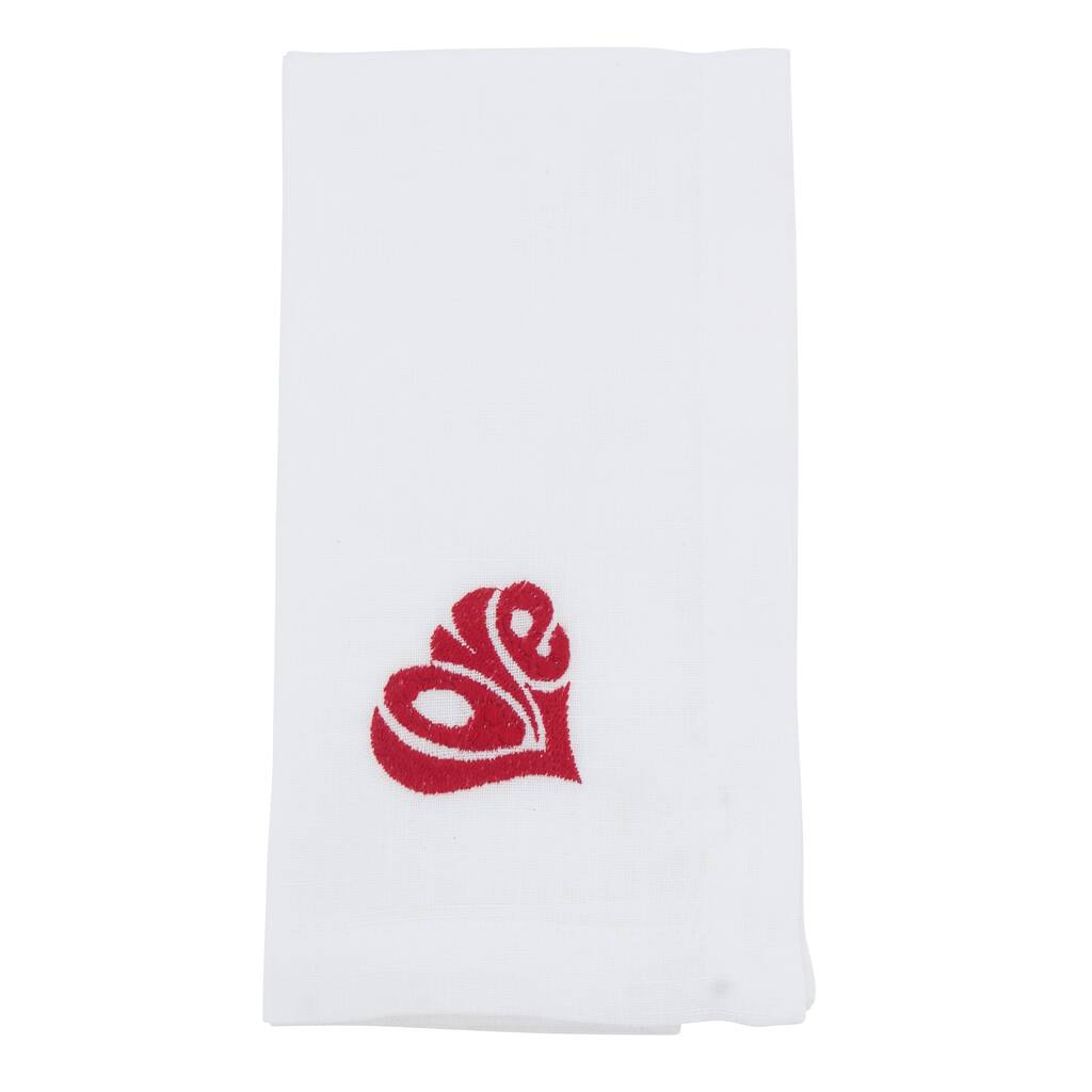 Embroidered LOVE Napkins (Set of 4) - Bold Heart-Shaped Script Motif for Romantic Tables, 20"x20"