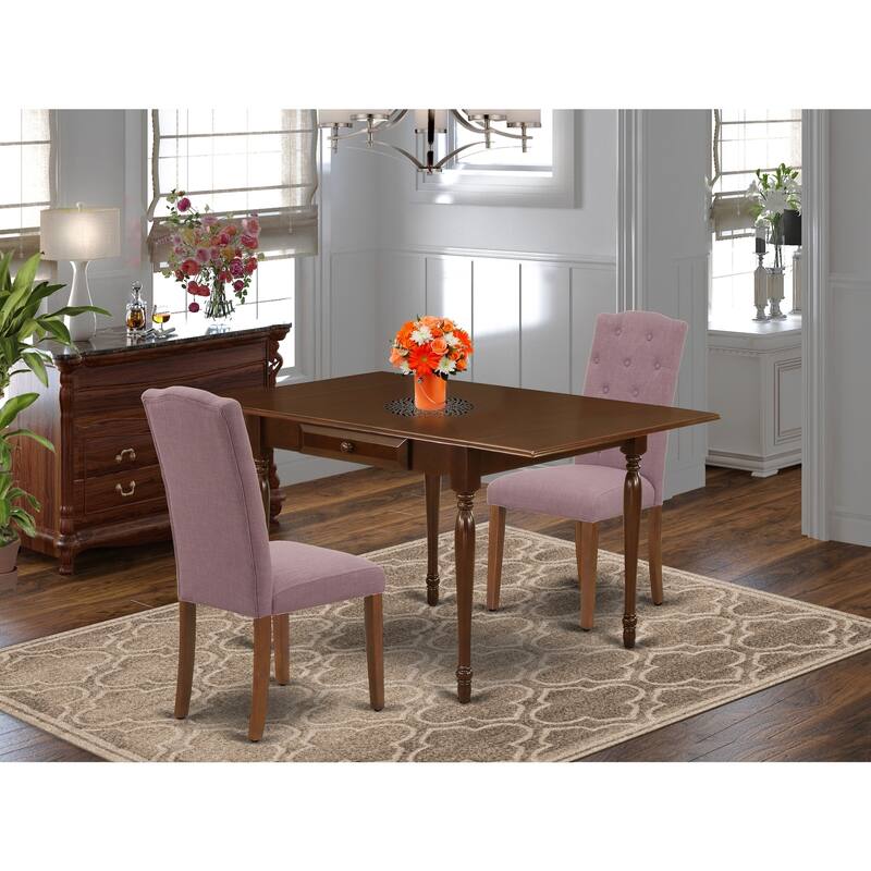 3-Piece Mahogany Finish Solid Wood Top Dining Table Set