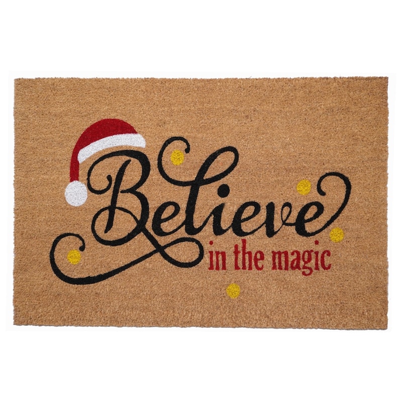 HomeRoots 17" X 29" Brown Black And Red Christmas Believe Outdoor Coir Door Mat - 17.00' X '29.00
