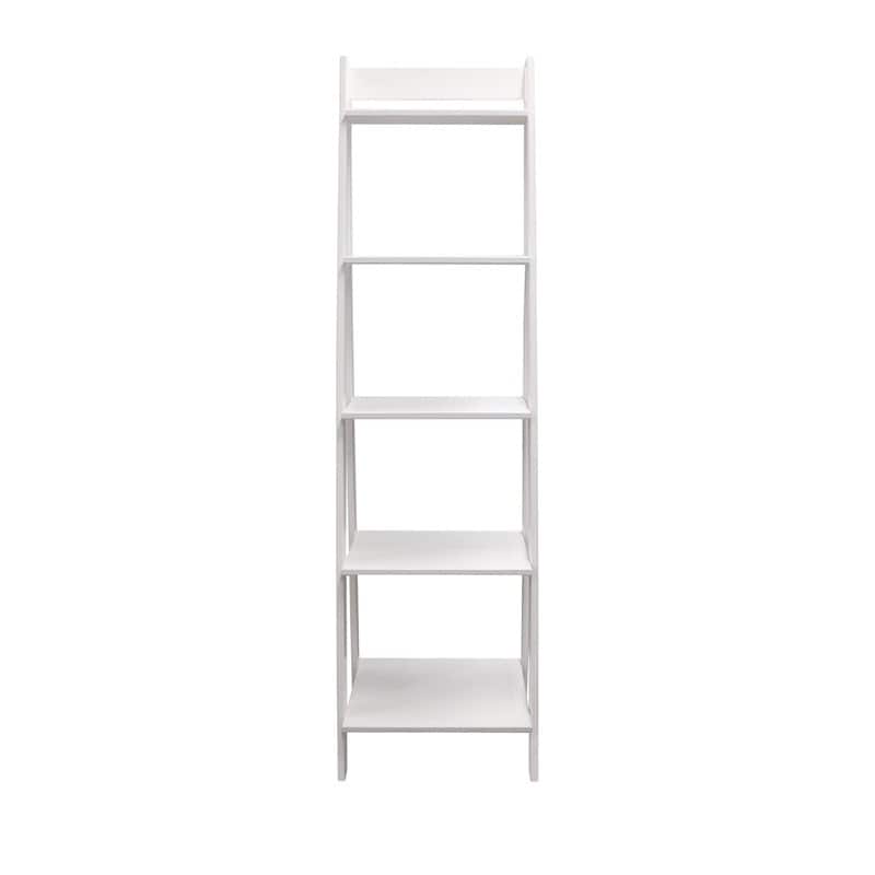 Adeptus Solid Wood 5 Shelf Ladder Bookshelf Solid White