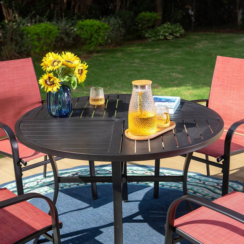 MAISON ARTS 5-Piece Patio Dining Set, Geometrically Stamped Round Table and 4 Textilene Dining Chairs