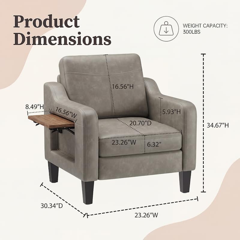 Modern Accent Chair with Wooden Armrest Comfortable Single Sofa Armchair for Living Room Bedroom Reading