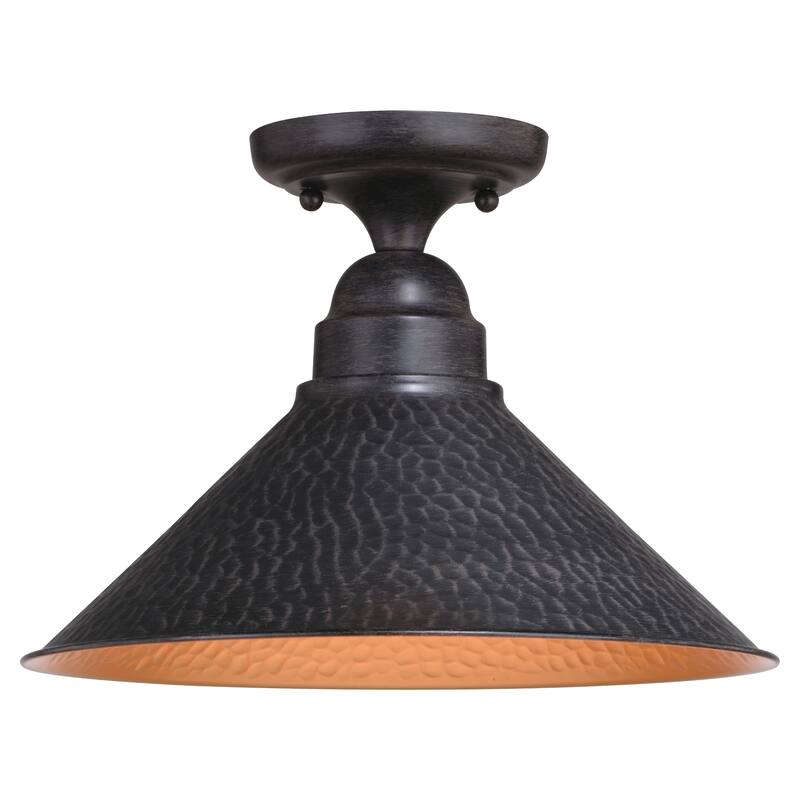 Outland Hammered Metal Bronze Rustic Outdoor Semi Flush Mount Ceiling Light - 12-in W x 8.5-in H x 12-in D