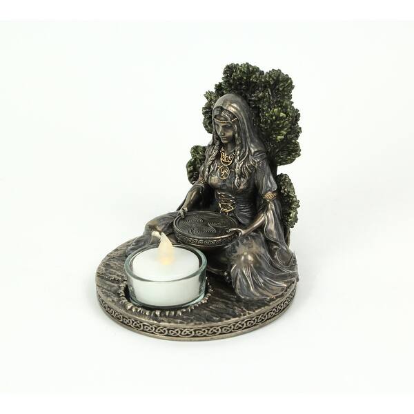 Celtic Goddess Danu Mother Earth Bronze Finish Tealight Candle Holder - 5 X 4.75 X 5 inches
