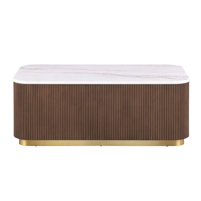 Modern Genuine Marble Top Coffee Table with Accent Gold Stainless Steel Base