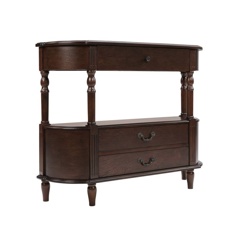 43"Retro Curved Wood Console Table with 3 Drawers and Storage Shelf