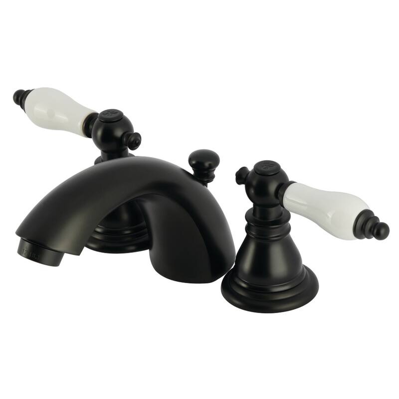 American Patriot Two-Handle 3-Hole Deck Mount Mini-Widespread Bathroom Faucet with Plastic Pop-Up - Matte Black