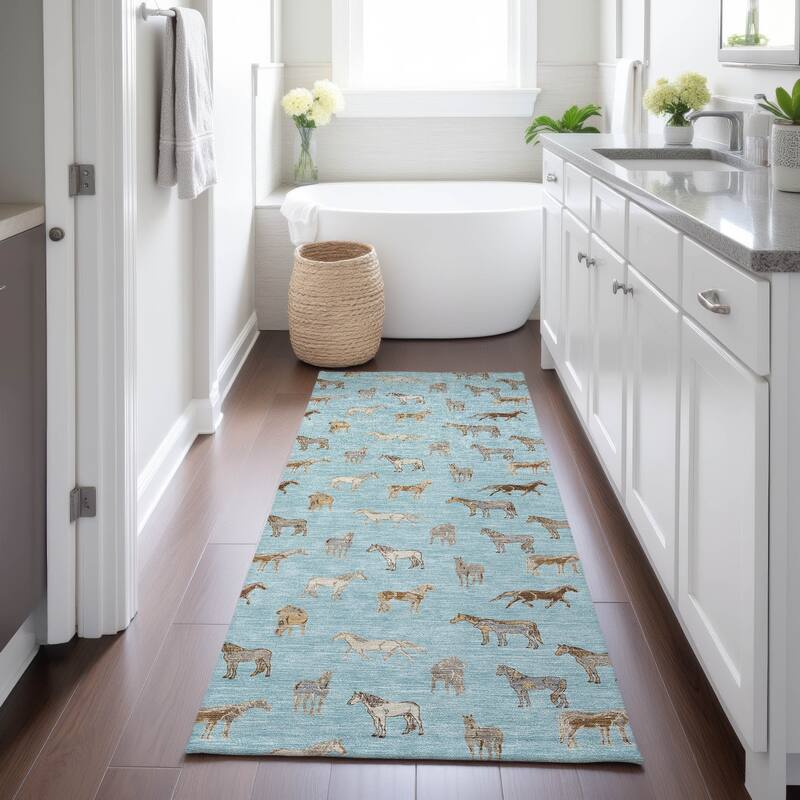 Machine Washable Indoor/ Outdoor Horses Chantille Rug