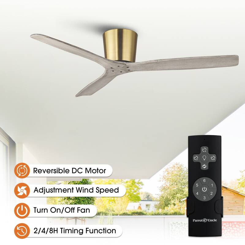 54" Farmhouse Gold Solid Wood Flush Mount Ceiling Fan without Light