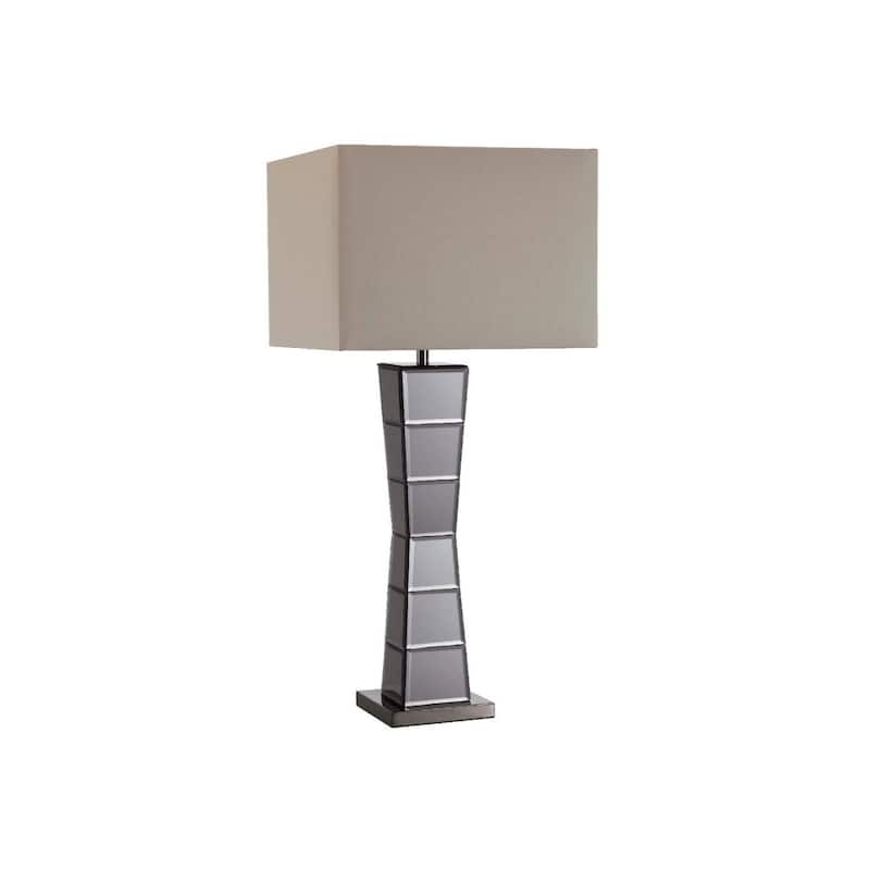 Stylish Black Glass Tower Lamp with Beige Fabric Shade for Home Decor - 12.75" x 12.75" x 29.50"