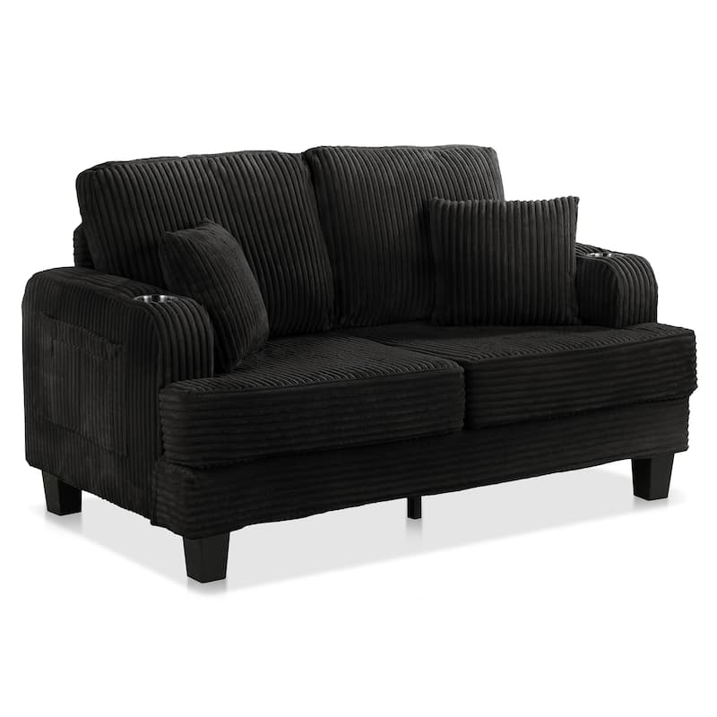 DH BASIC Modern Chenille Loveseat with Cup Holders and Side Pockets by Denhour - Black