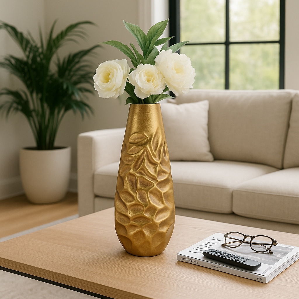 Decorative Vase - Bronze Metal Hammered Textured, 19 in.