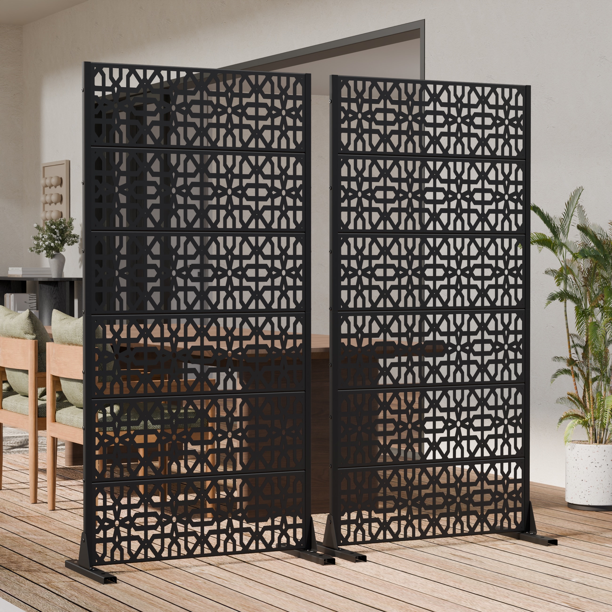 2Pcs Outdoor Freestanding Metal Privacy Screen Decorative Partition Panel for Patio Garden Balcony