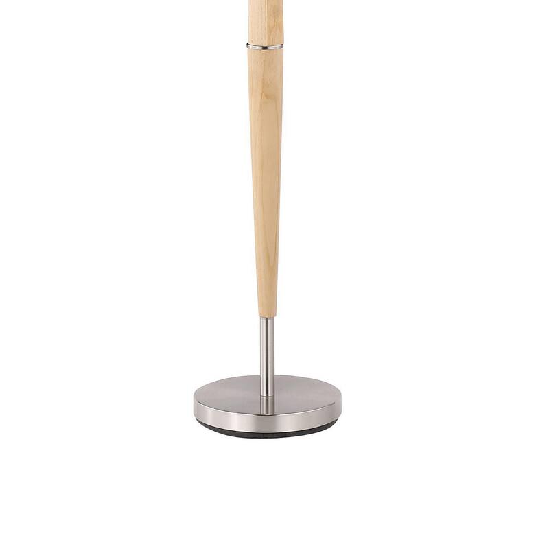 Nary Floor Lamp, 58 Inch Tapered Wood Stem, White Fabric, Chrome Metal