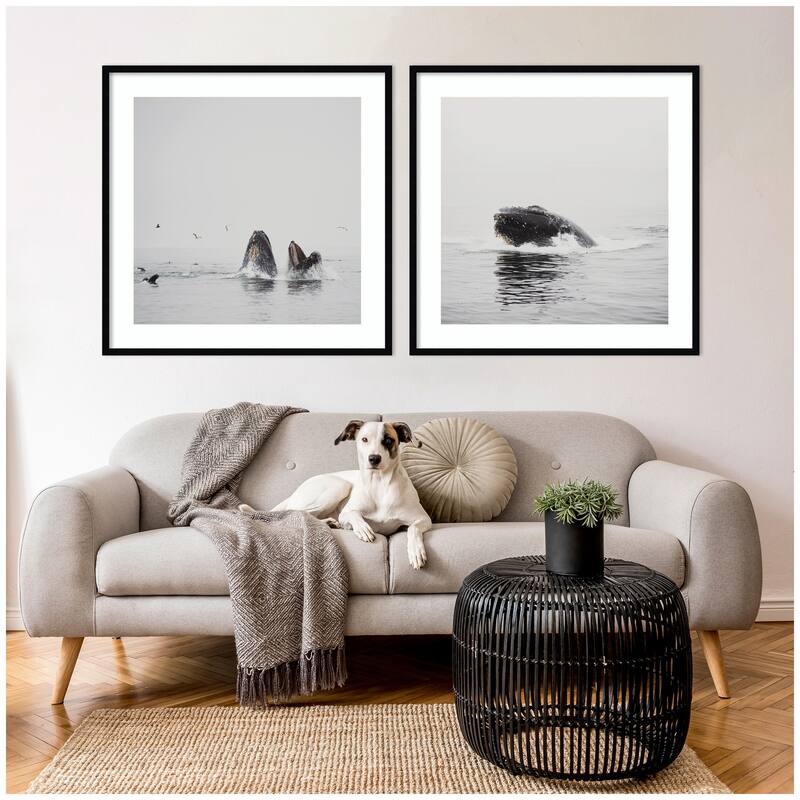 Kate and Laurel Humpback Whale 2 Piece Framed Wall Art Print Set by Laura Evans