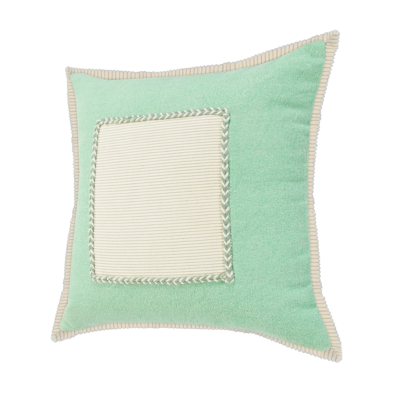 HomeRoots 20" X 20" Pastel Green And Cream 100% Cotton Zippered Pillow