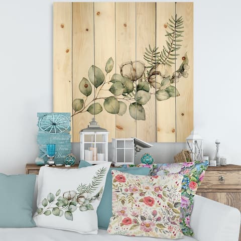 Designart 'Christmas Bouquet With Eucalyptus Branches' Traditional Print on Natural Pine Wood