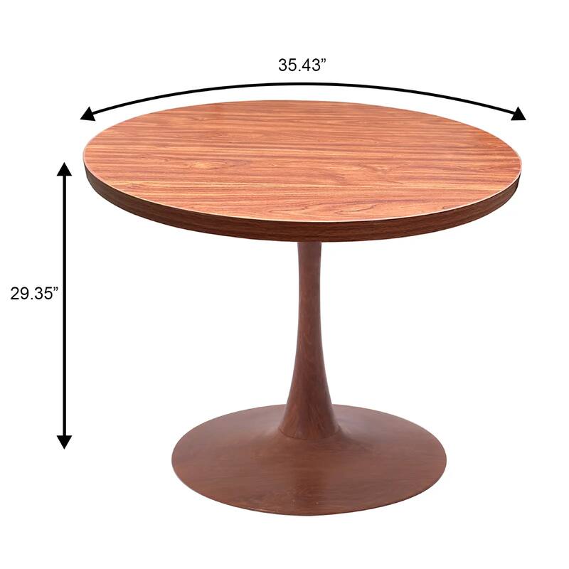 Bristol Round Dining Table 36 in. Wide MDF Tabletop in Cherry Steel Pedestal Base for Modern Kitchen and Dining Room