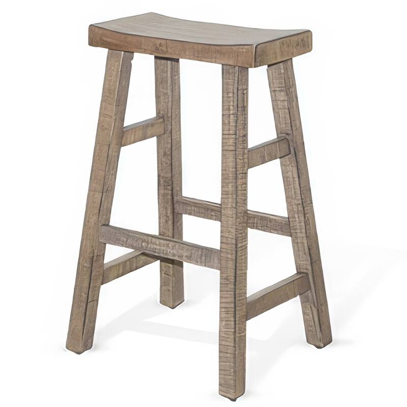 Rena Barstool Set of 2, Saddle Style Seat, Light Brown Mahogany Wood
