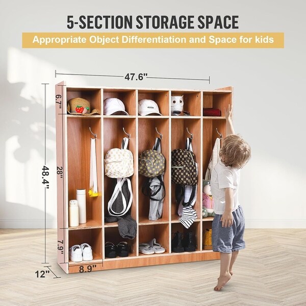 Daycare Cubby with 5-Section Classroom Coat Locker, 10 Cubbies for