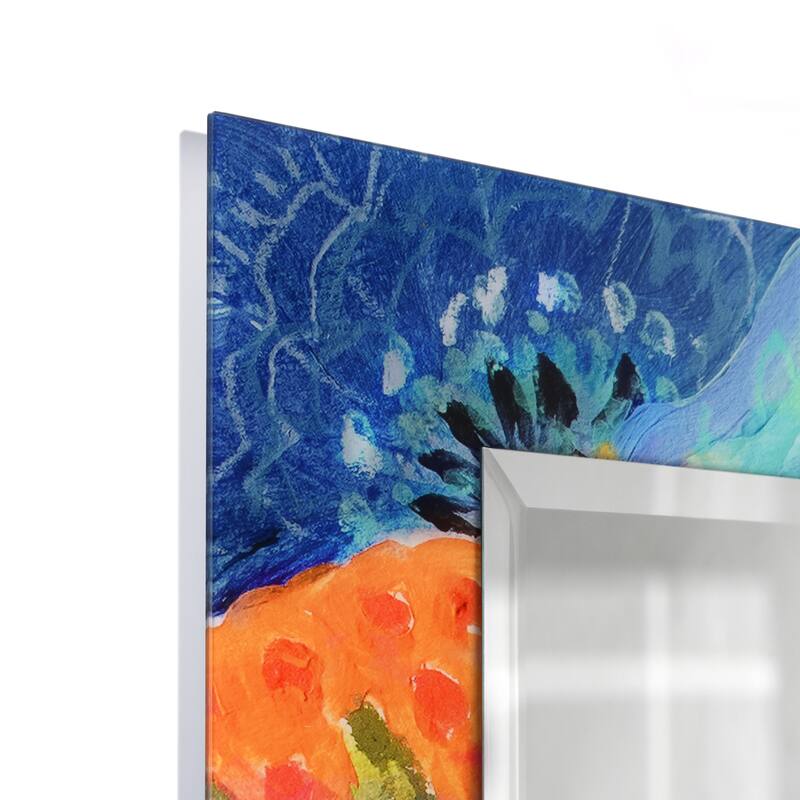"Secret Garden Floral II" 72"x36" Colorful Rectangular Beveled Leaner Mirror on Free Floating Reverse Printed Tempered Art Glass
