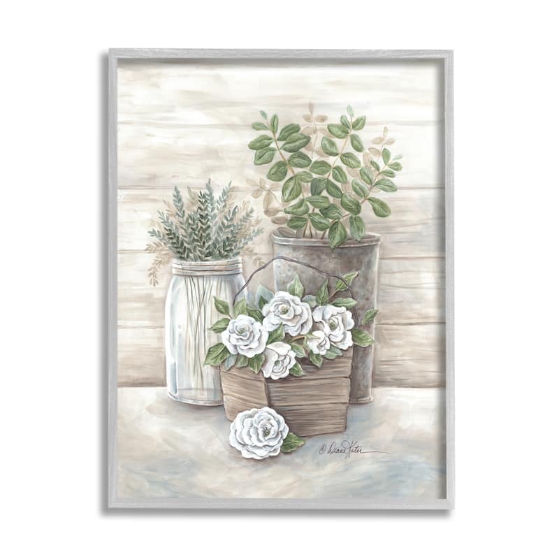 Stupell Country Succulents Botanicals Rustic Jar Planter Design Framed Wall Art - Green