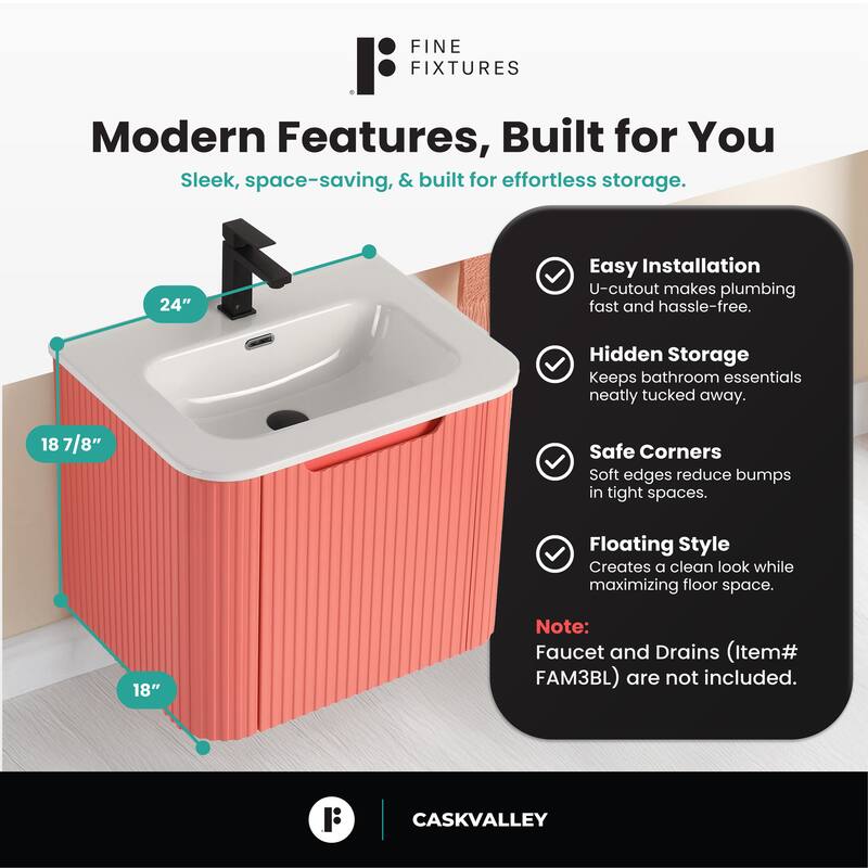 Caskvalley Modern Bathroom Vanity with Straight Fluted Design - Sink Included