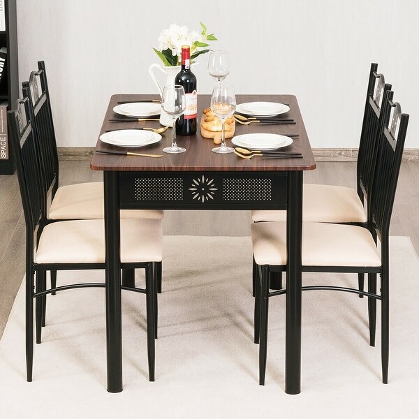 Costway 5 piece kitchen dining set glass metal table and 4 chairs breakfast furniture discount