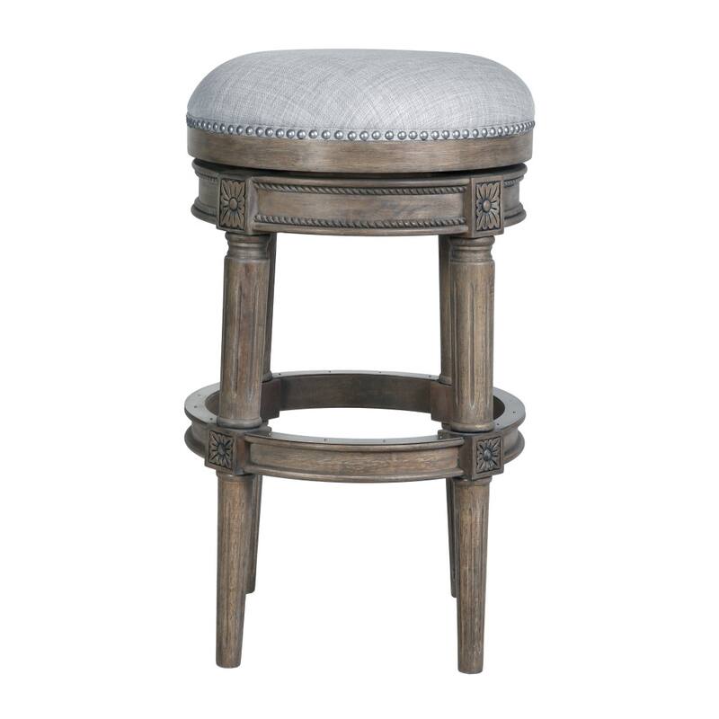 HomeRoots 31" Gray Solid Wood Swivel Backless Bar Height Bar Chair