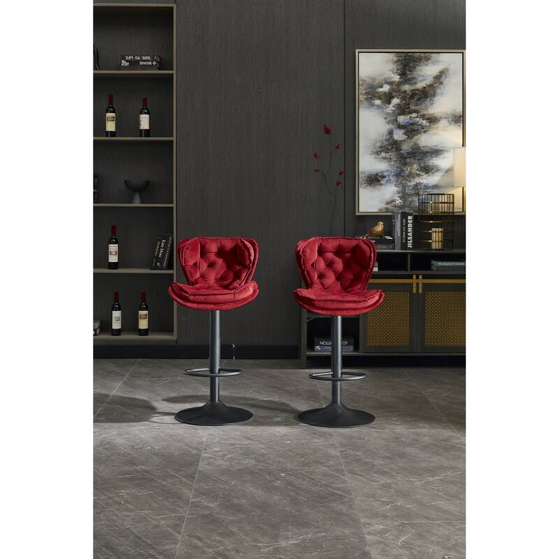 Set Of 2 Bar Stools With Powder Footrest And Base Swivel Height Adjustable Mechanical Lifting Velvet, Powder Leg