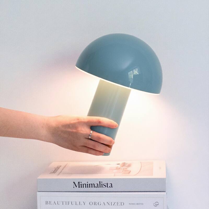 Brightech Celia 10.24 in LED Glossy Modern Round Dome Dimmable Cordless Portable Rechargeable Bedside Nightstand Desk Lamp