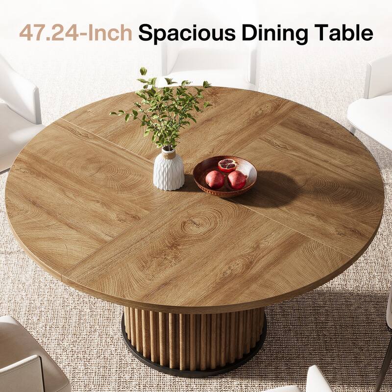 47.24 Inch Brown Round Dining Table for 4-6 People